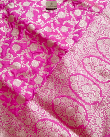 Hot Pink Pure Katan Handloom Silk Uppada - All over Jaal Work Banarasi Saree