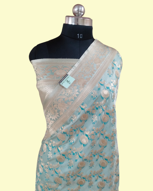 Pure Satin Katan Silk Banarasi Saree - All over Jaal Work