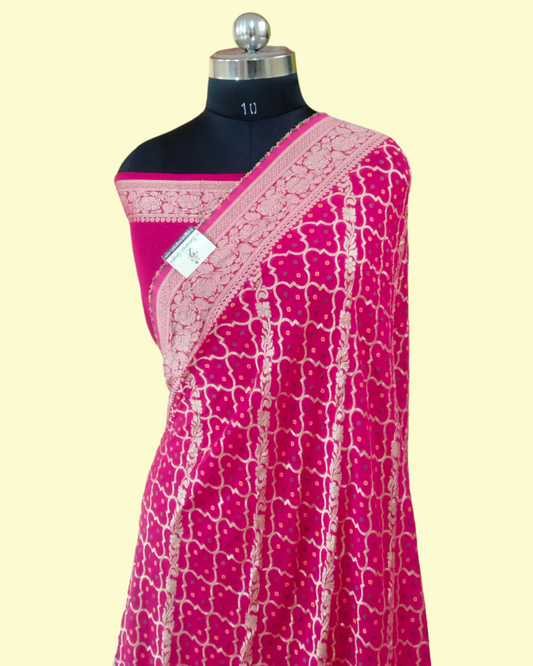 Pure Georgette Antique Zari - All Over Jaal Work with Bhandej Meenakari