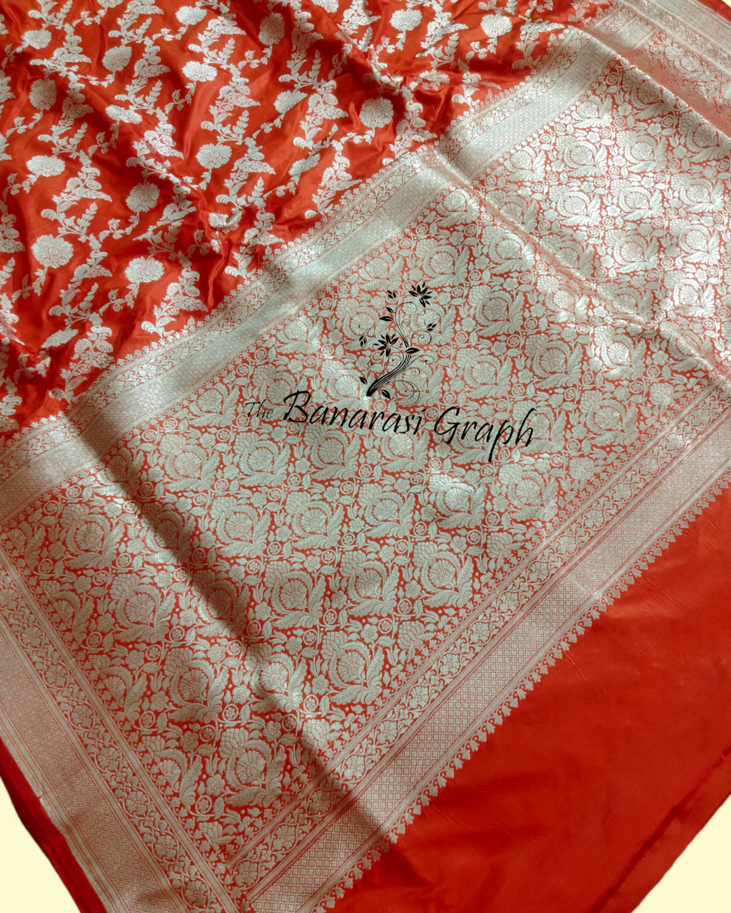 Orange Pure Katan Handloom Silk - All over Jaal Work Banarasi Saree