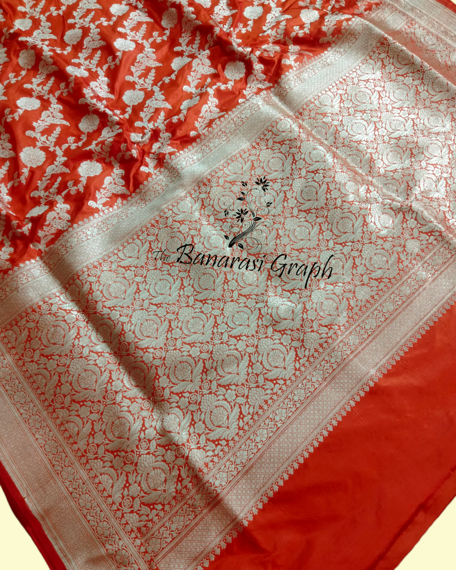 Orange Pure Katan Handloom Silk - All over Jaal Work Banarasi Saree