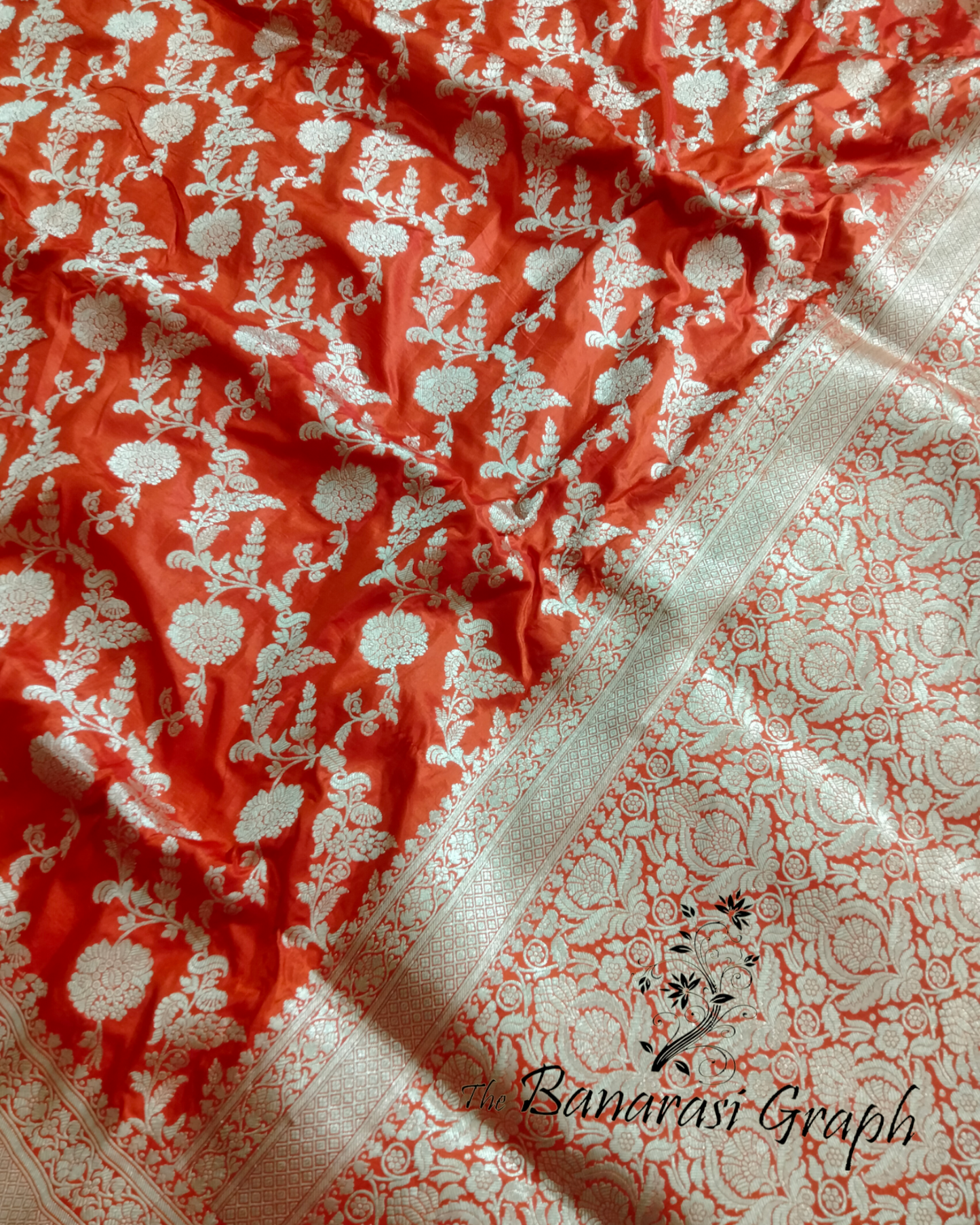 Orange Pure Katan Handloom Silk Uppada - All over Jaal Work Banarasi Saree