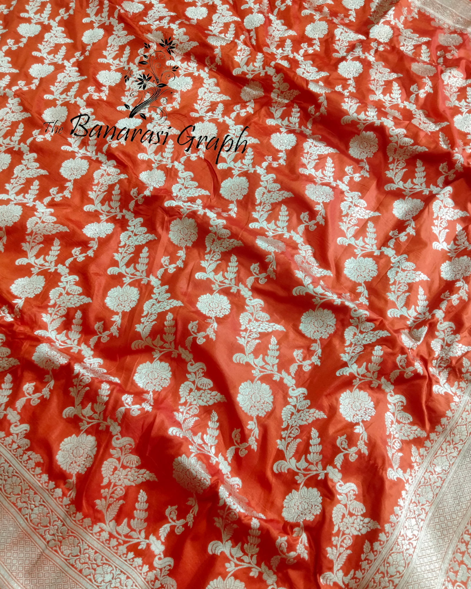 Orange Pure Katan Handloom Silk - All over Jaal Work Banarasi Saree
