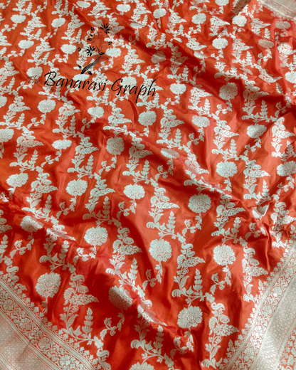 Orange Pure Katan Handloom Silk Uppada - All over Jaal Work Banarasi Saree