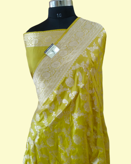 Yellow Pure KatanHandloom Silk Uppada - All over Jaal Work Banarasi Saree