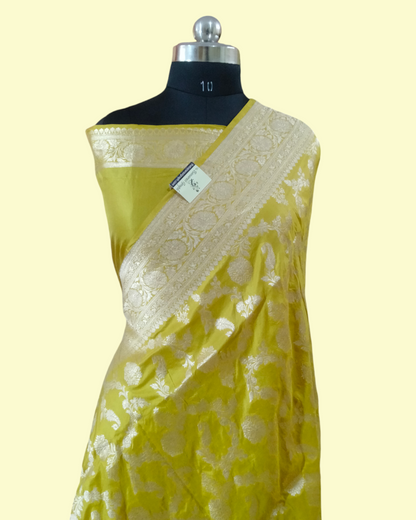 Yellow Pure KatanHandloom Silk Uppada - All over Jaal Work Banarasi Saree