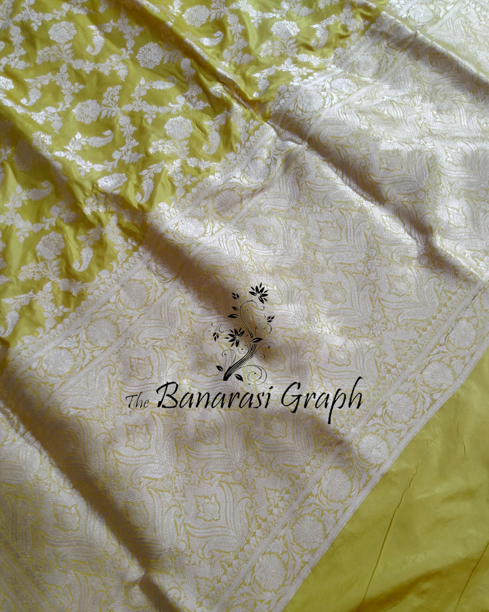 Yellow Pure Katan Handloom Silk  - All over Jaal Work Banarasi Saree