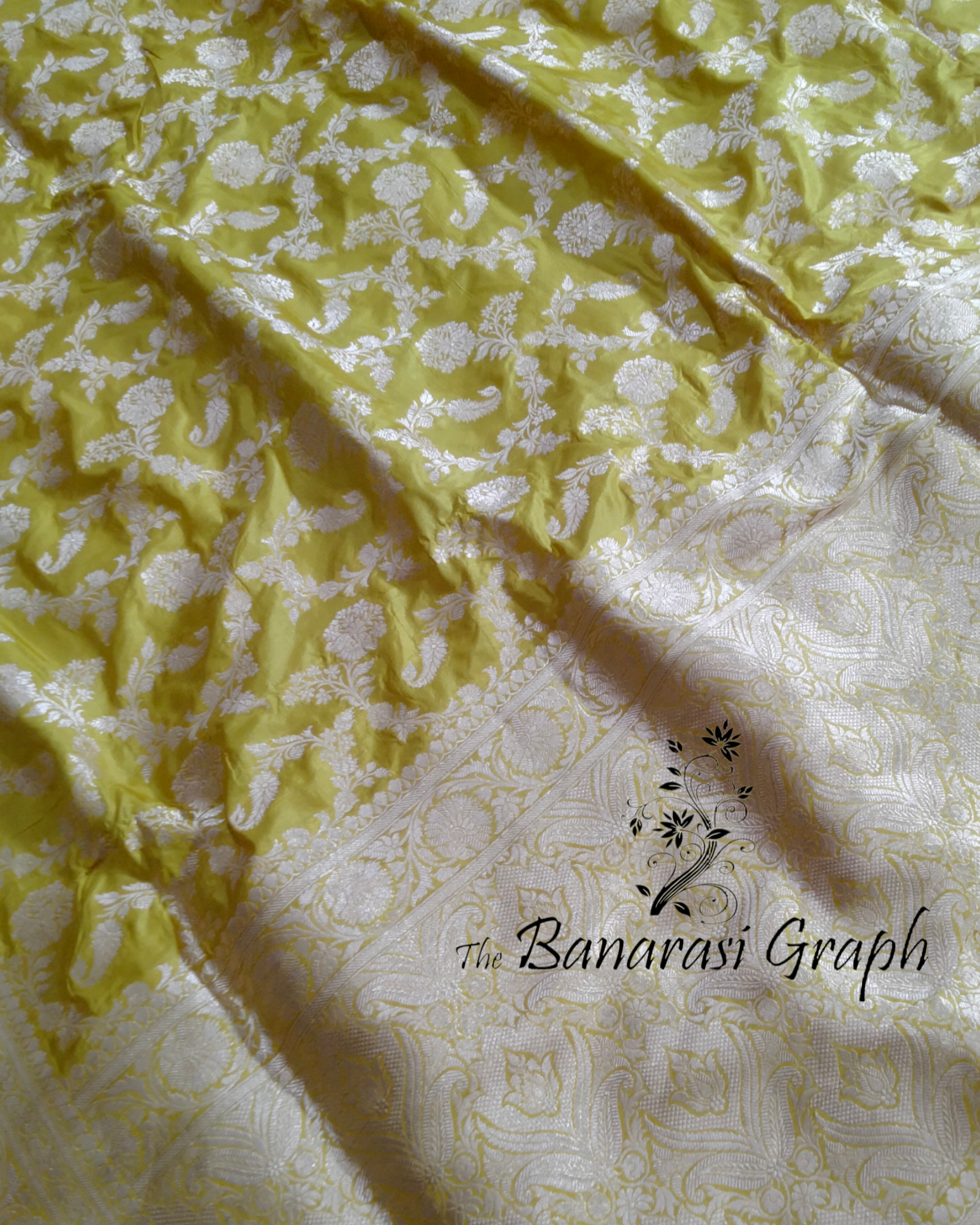 Yellow Pure Katan Handloom Silk  - All over Jaal Work Banarasi Saree
