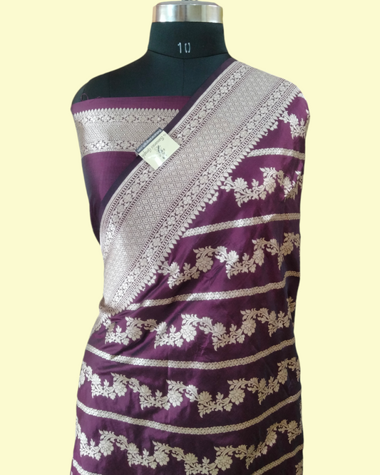 Baigni Pure Katan Handloom Silk Uppada - Jaal Work Banarasi Saree