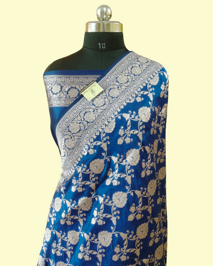 Royal Blue Pure Katan Handloom Silk Uppada - All over Jaal Work Banarasi Saree