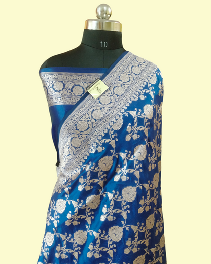 Royal Blue Pure Katan Handloom Silk Uppada - All over Jaal Work Banarasi Saree