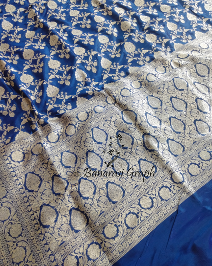 Royal Blue Pure Katan Handloom Silk Uppada - All over Jaal Work Banarasi Saree