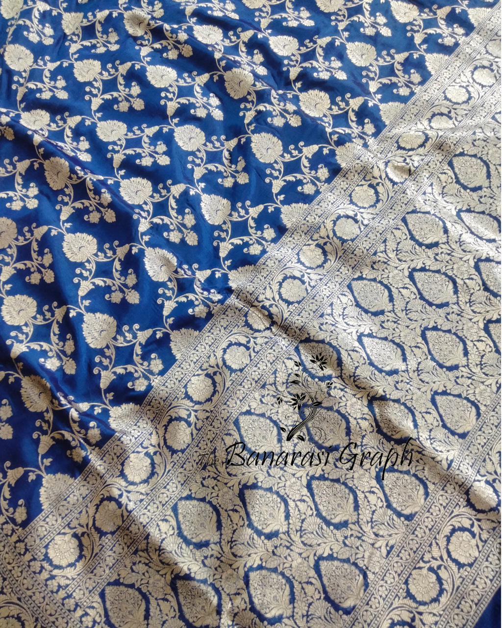 Royal Blue Pure Katan Handloom Silk - All over Jaal Work Banarasi Saree