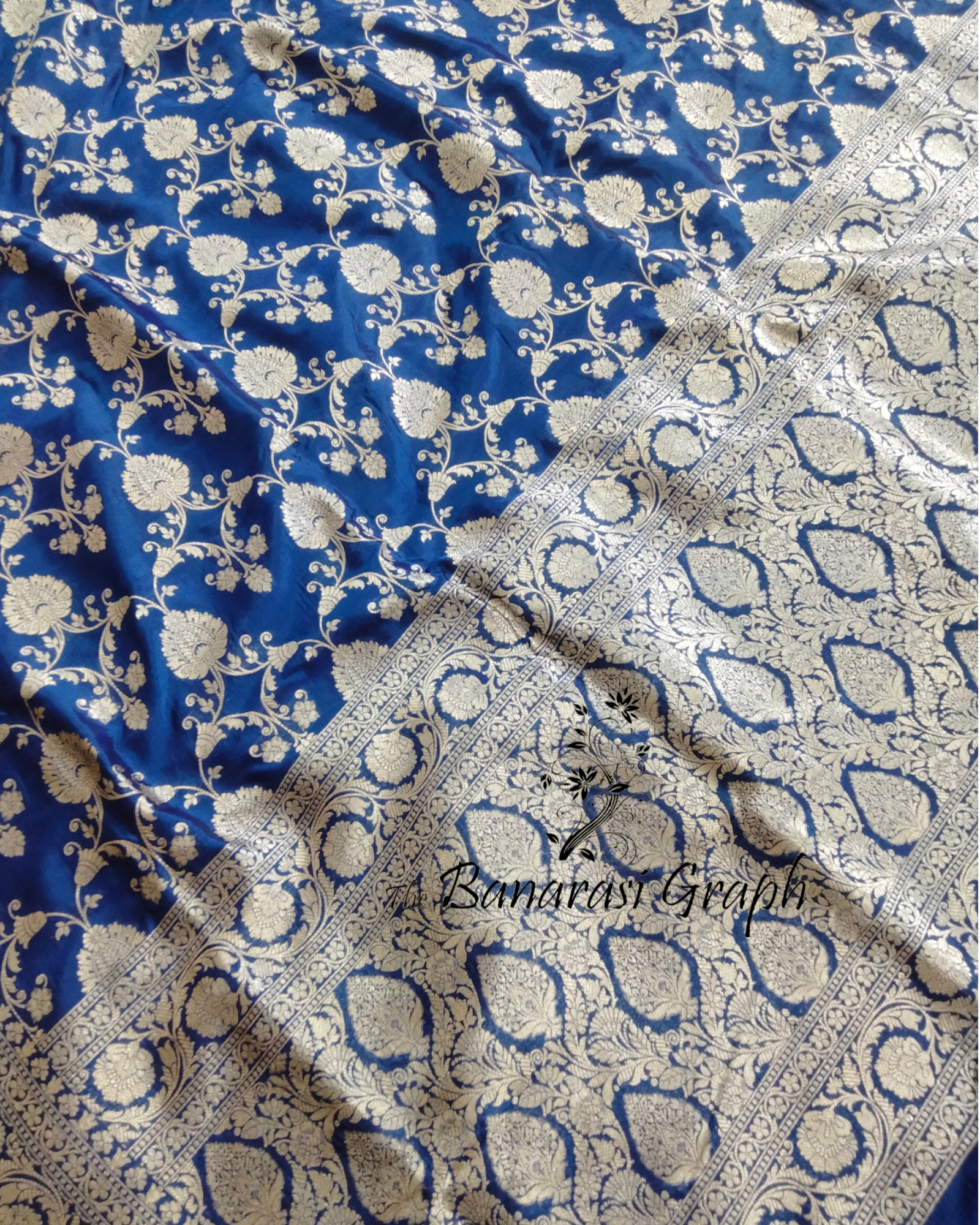 Royal Blue Pure Katan Handloom Silk - All over Jaal Work Banarasi Saree