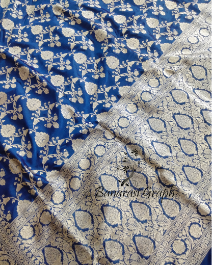 Royal Blue Pure Katan Handloom Silk Uppada - All over Jaal Work Banarasi Saree