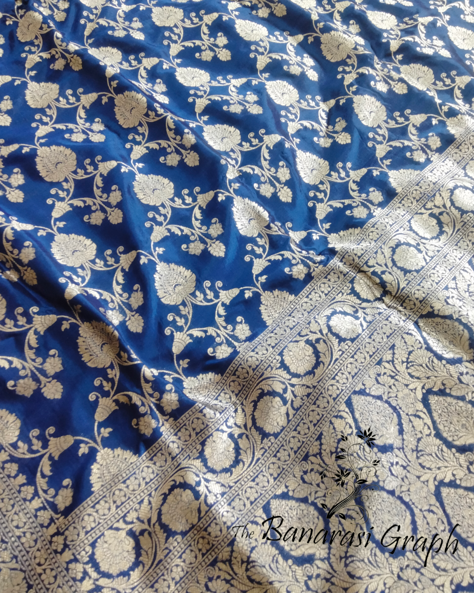 Royal Blue Pure Katan Handloom Silk - All over Jaal Work Banarasi Saree