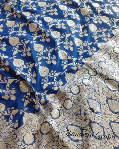 Royal Blue Pure Katan Handloom Silk Uppada - All over Jaal Work Banarasi Saree