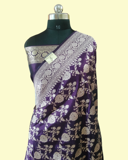 Dark Violet Pure Katan Handloom Silk Uppada - All over Jaal Work Banarasi Saree