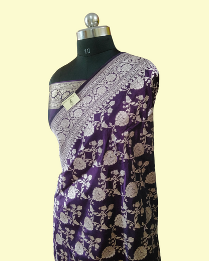 Dark Violet Pure Katan Handloom Silk Uppada - All over Jaal Work Banarasi Saree