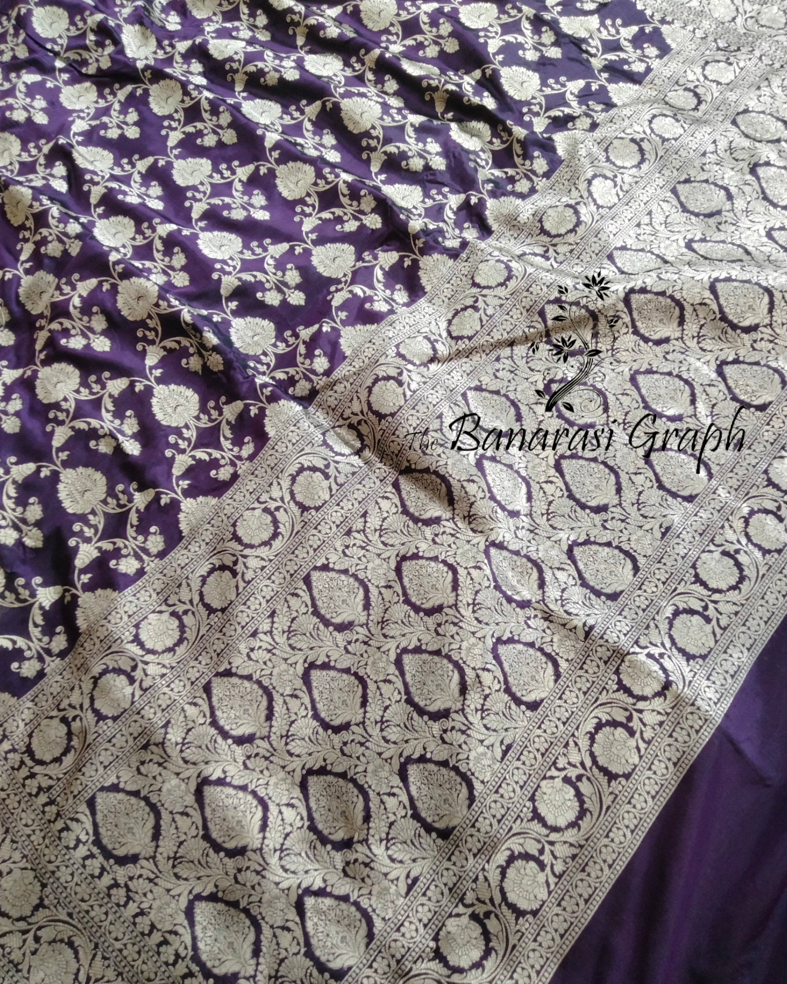 Dark Violet Pure Katan Handloom Silk - All over Jaal Work Banarasi Saree