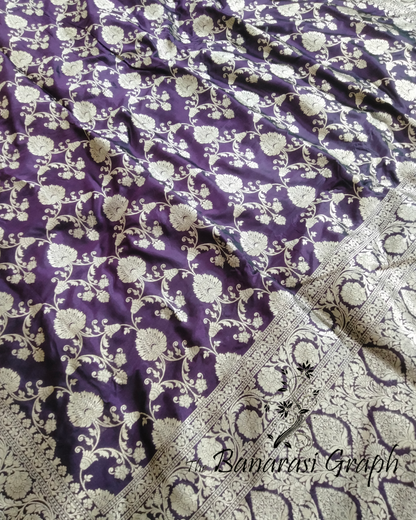 Dark Violet Pure Katan Handloom Silk Uppada - All over Jaal Work Banarasi Saree