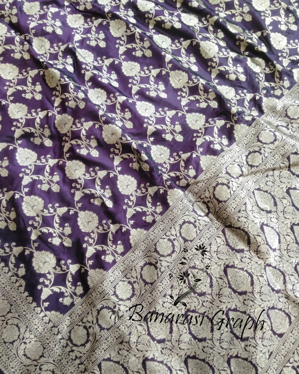 Dark Violet Pure Katan Handloom Silk - All over Jaal Work Banarasi Saree