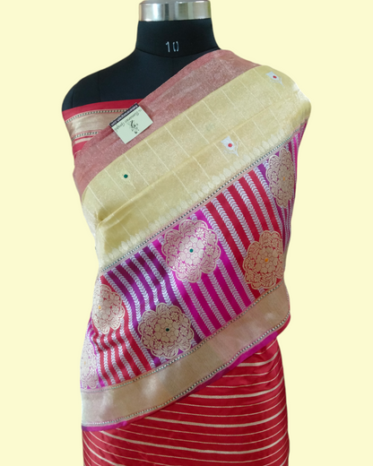 Pure Tissue Handloom Sona Roopa Kadhua Work With Alfi Meenakari - Katan Border Banarasi Saree