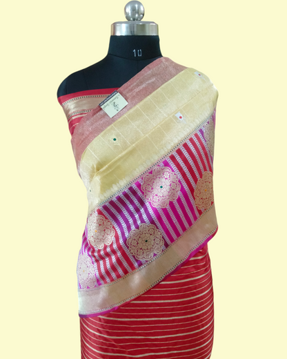 Pure Tissue Handloom Sona Roopa Kadhua Work With Alfi Meenakari - Katan Border Banarasi Saree