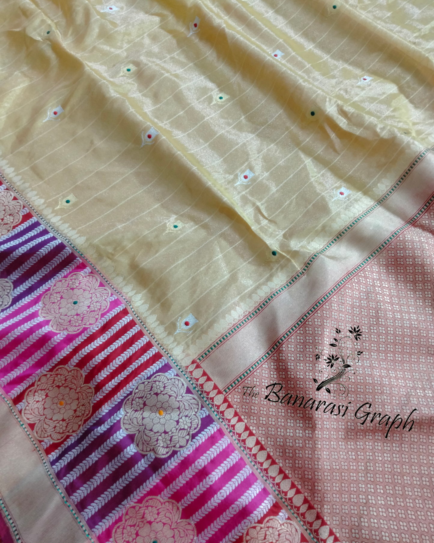 Pure Tissue Handloom Sona Roopa Kadhua Work With Alfi Meenakari - Katan Border Banarasi Saree