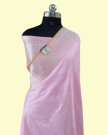 Baby Pink Pure Katan Handloom Silk Kadhua - Banarasi Saree