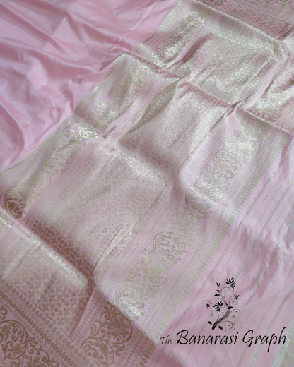 Baby Pink Pure Katan Handloom Silk Kadhua - Banarasi Saree