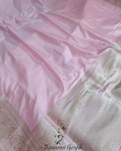 Baby Pink Pure Katan Handloom Silk Kadhua - Banarasi Saree