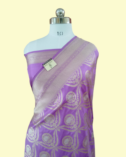 Purple Pure Katan Handloom Silk - Sona Roopa Jaal Work Banarasi Saree