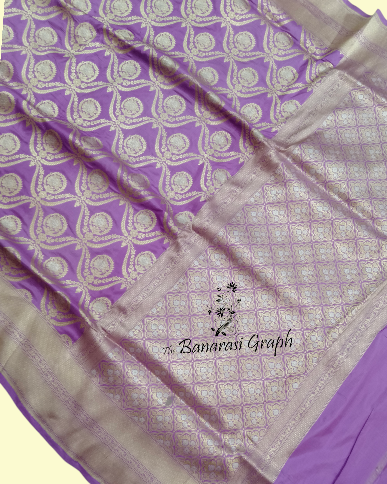 Lavender Pure Katan Handloom Silk - Sona Rupa Jaal Work Banarasi Saree