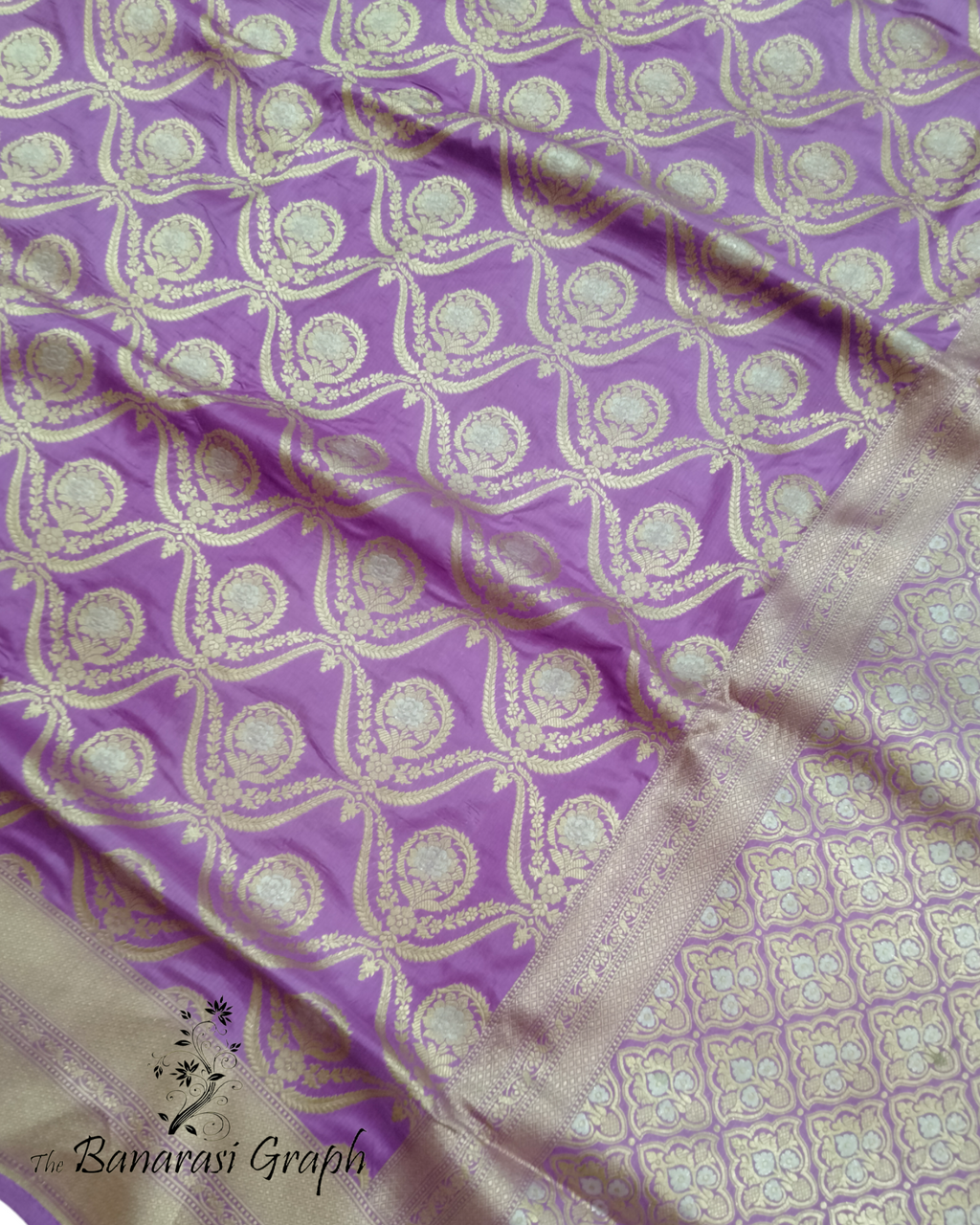 Lavender Pure Katan Handloom Silk - Sona Rupa Jaal Work Banarasi Saree