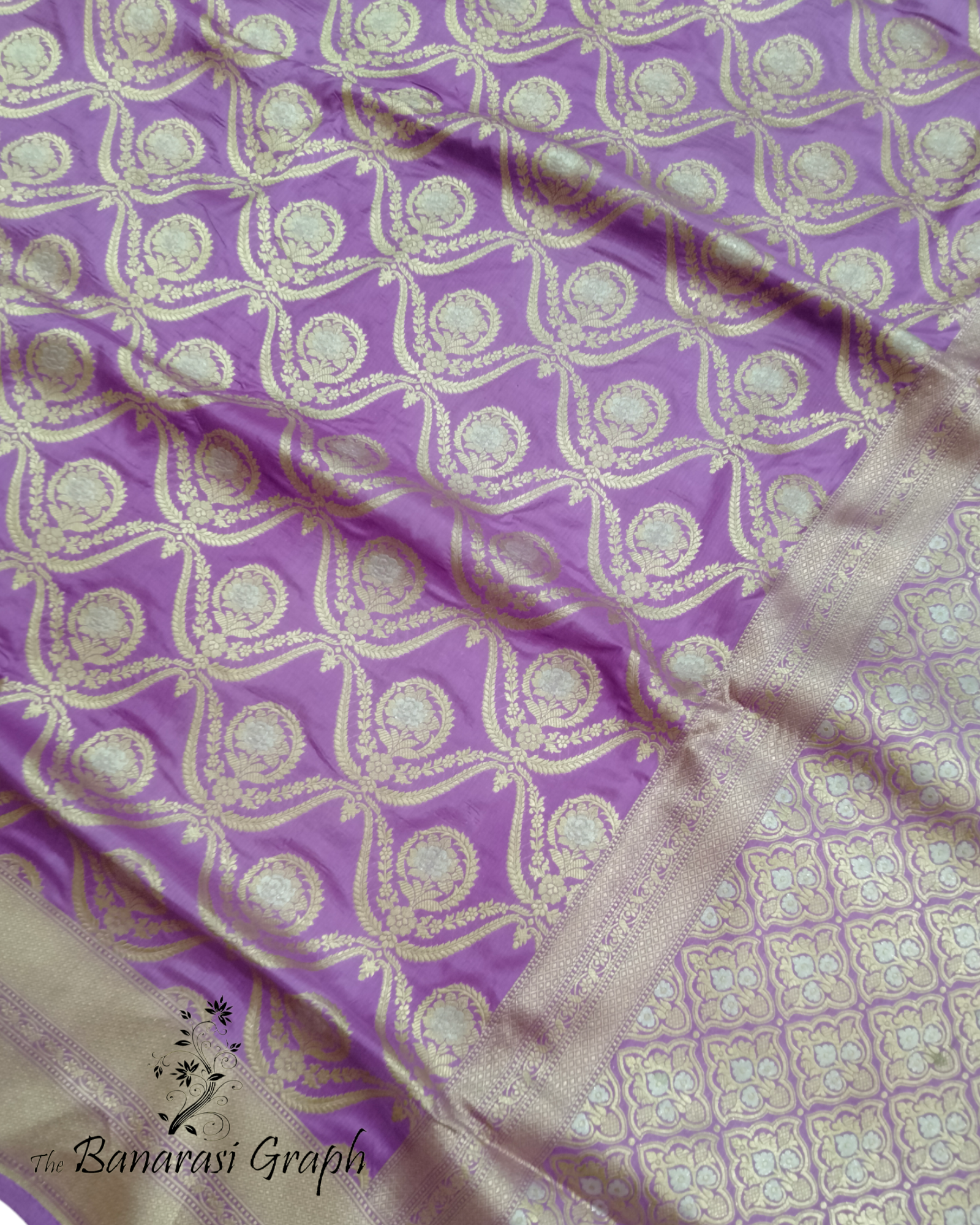 Lavender Pure Katan Handloom Silk - Sona Rupa Jaal Work Banarasi Saree
