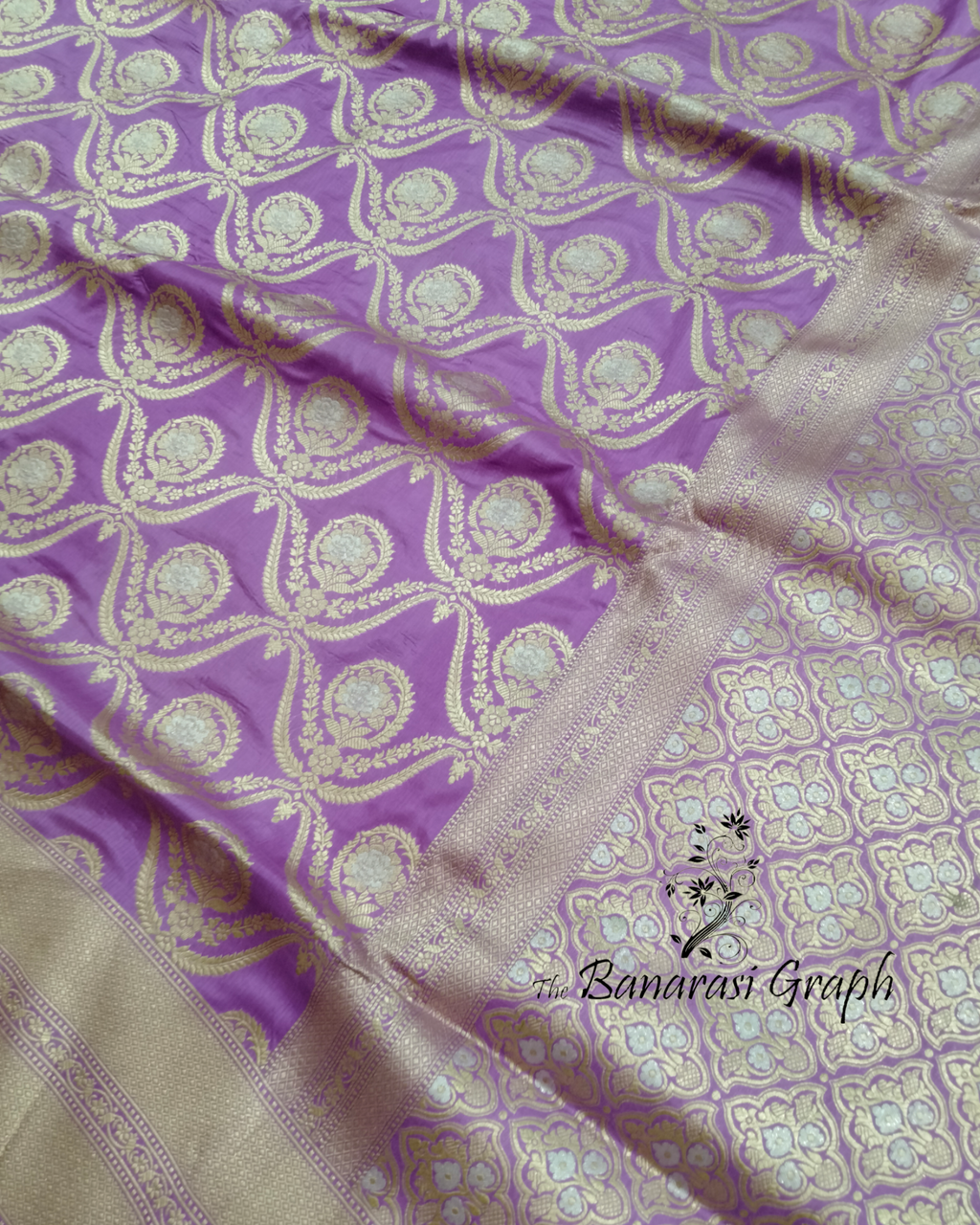 Lavender Pure Katan Handloom Silk - Sona Rupa Jaal Work Banarasi Saree