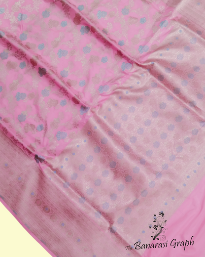 Baby Pink Pure Katan Handloom Silk - All Over Jaal Work Tilfi Meenakari Banarasi Saree