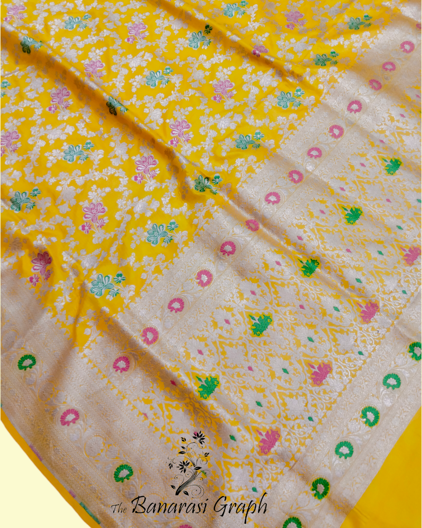 Yellow Pure Katan Handloom Silk - All Over Jaal Work Tilfi Meenakari Banarasi Saree