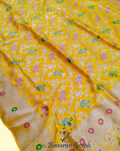 Yellow Pure Katan Handloom Silk - All Over Jaal Work Tilfi Meenakari Banarasi Saree