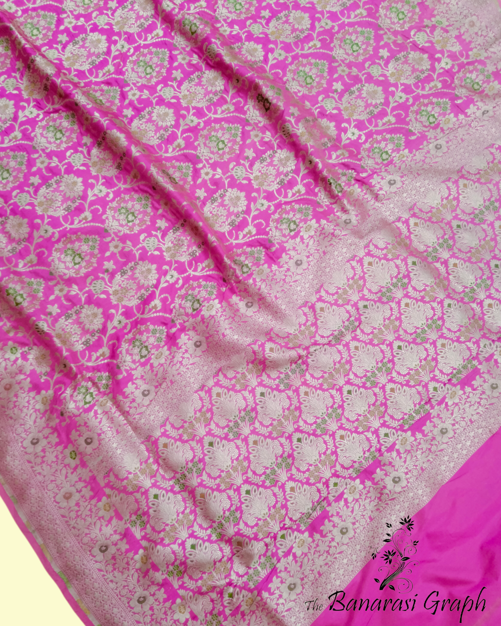 Pink Pure Katan Handloom Silk - All Over Jaal Work with Tilfi Meenakari Banarasi Saree