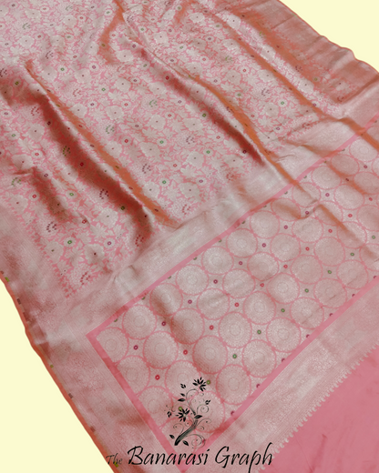 Powder Pink Pure Katan Handloom Silk - All Over Jaal Work Tilfi Meenakari Banarasi Saree