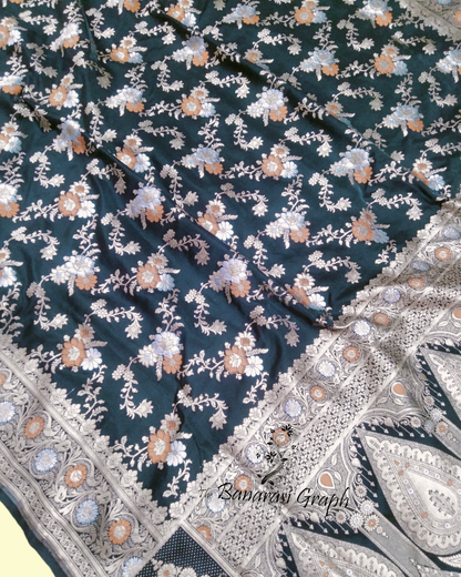 Pure Mashru Katan Silk - Jaal Work with Meenakari Banarasi Saree