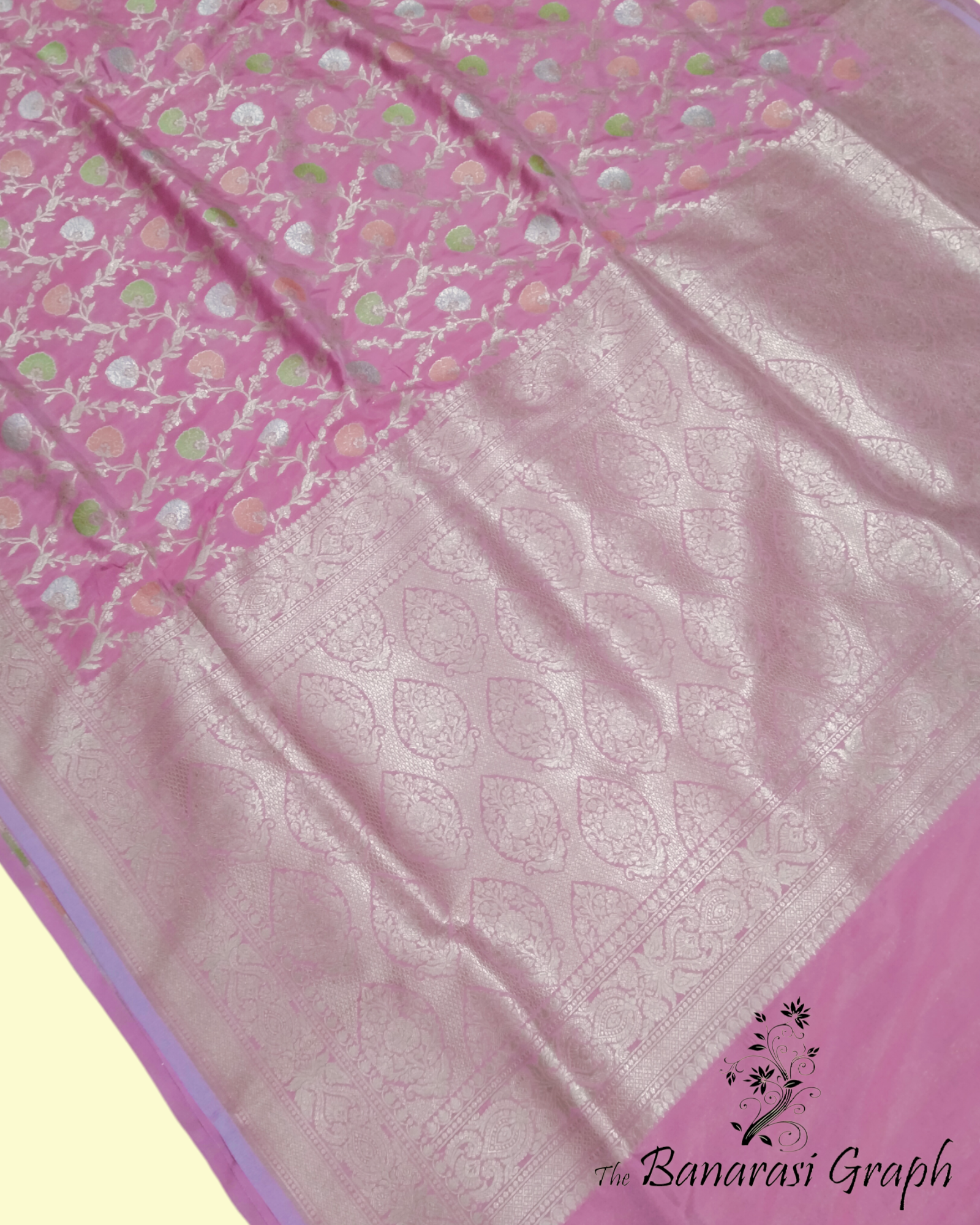 Baby Pink Pure Katan Handloom Silk - All over Jaal Work With Meenakari Banarasi Saree