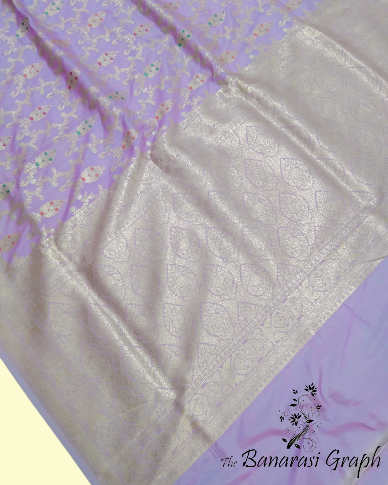 Lavender Pure Katan Handloom Silk - All over Jaal Work with Meenakari Banarasi Saree