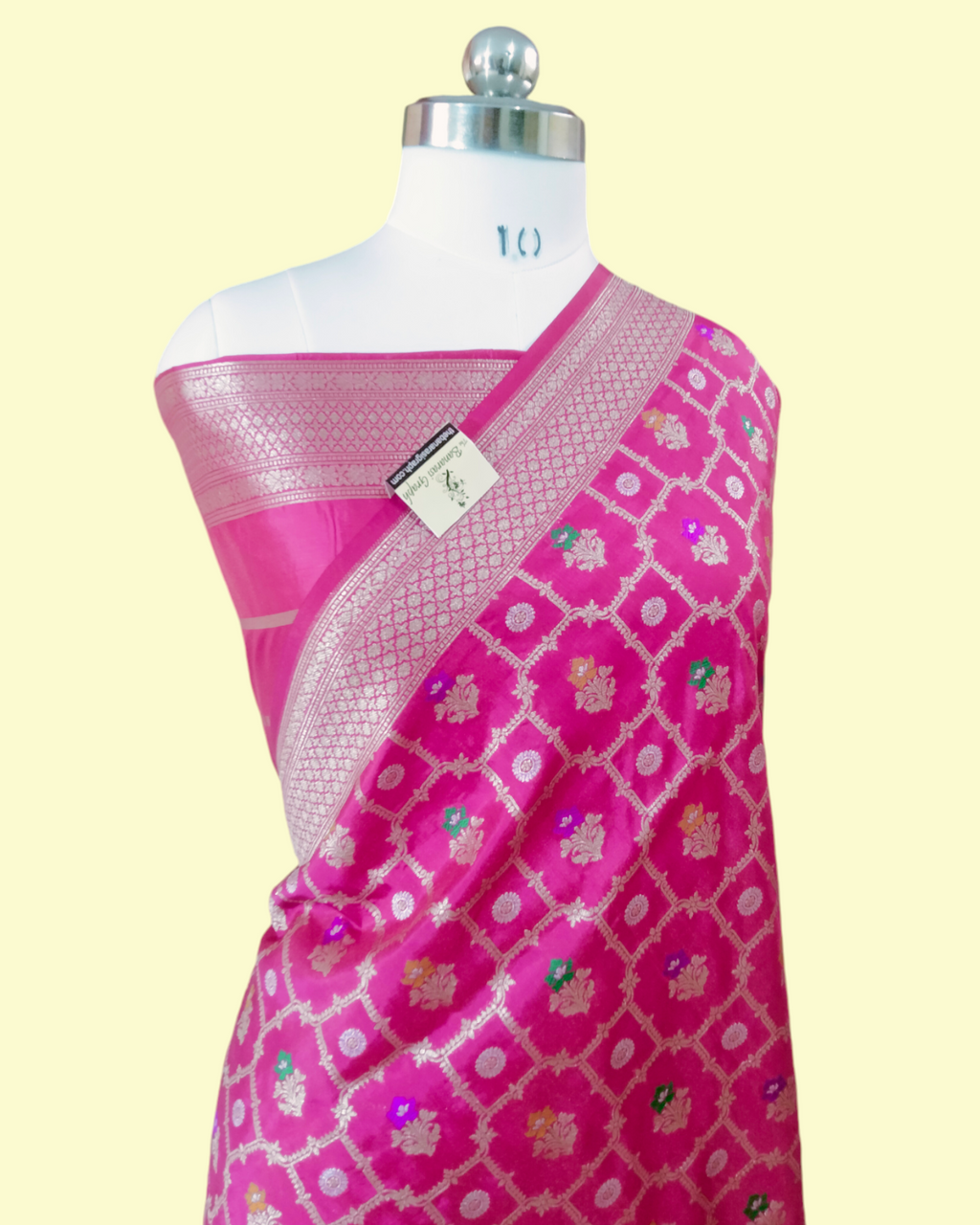 Hot Pink Pure Katan Handloom Silk All over Jaal Work with Meenakari - Banarasi Saree
