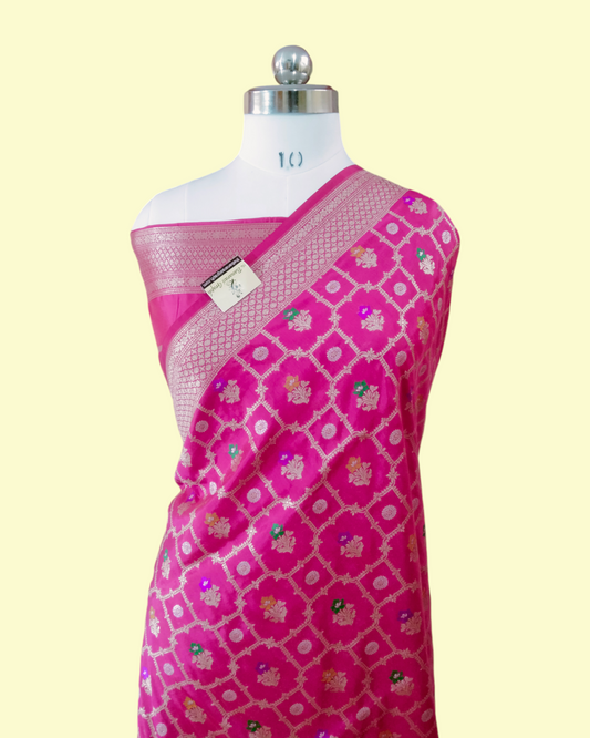 Pure Katan Handloom Silk All over Jaal Work with Meenakari - Banarasi Saree