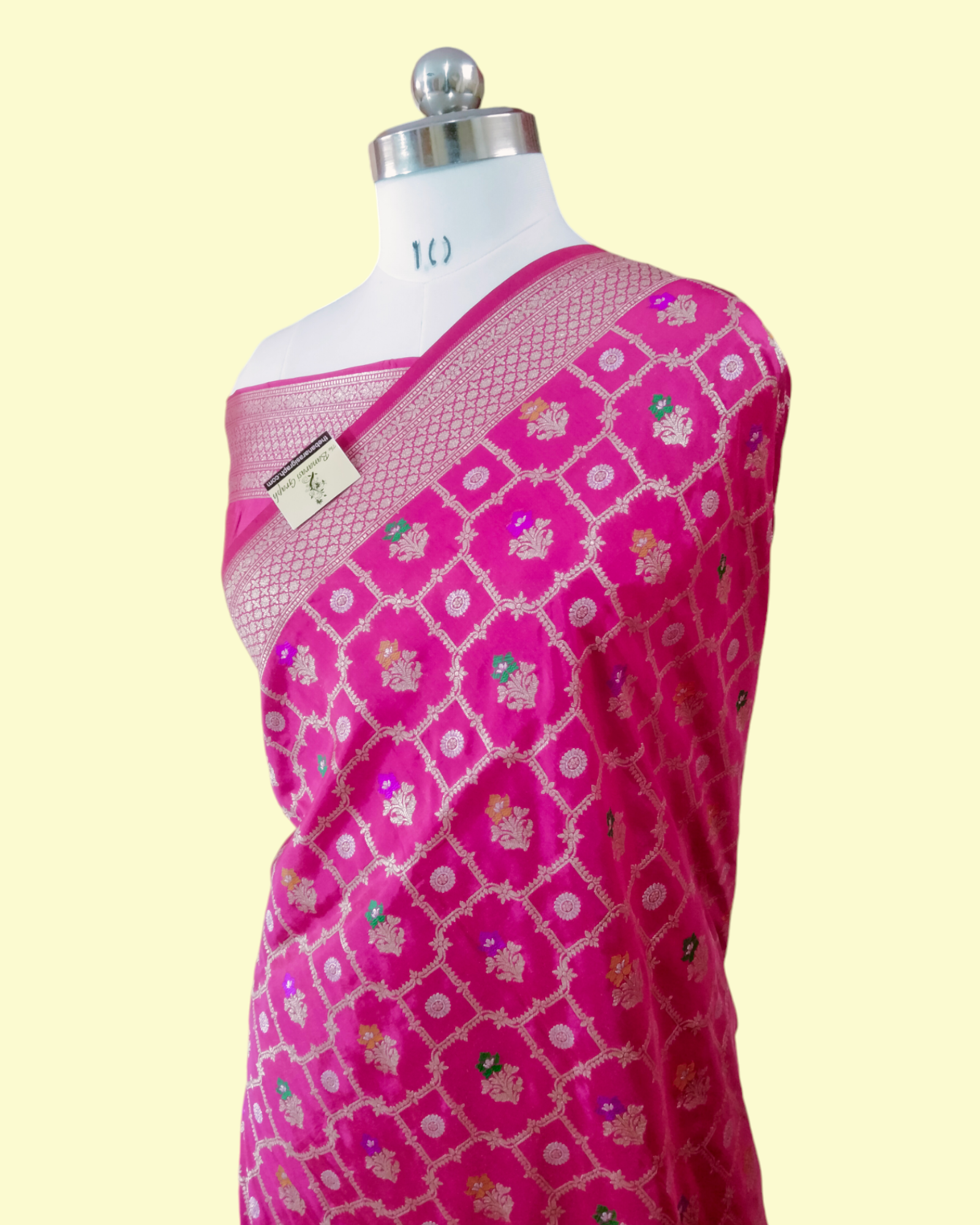 Hot Pink Pure Katan Handloom Silk All over Jaal Work with Meenakari - Banarasi Saree