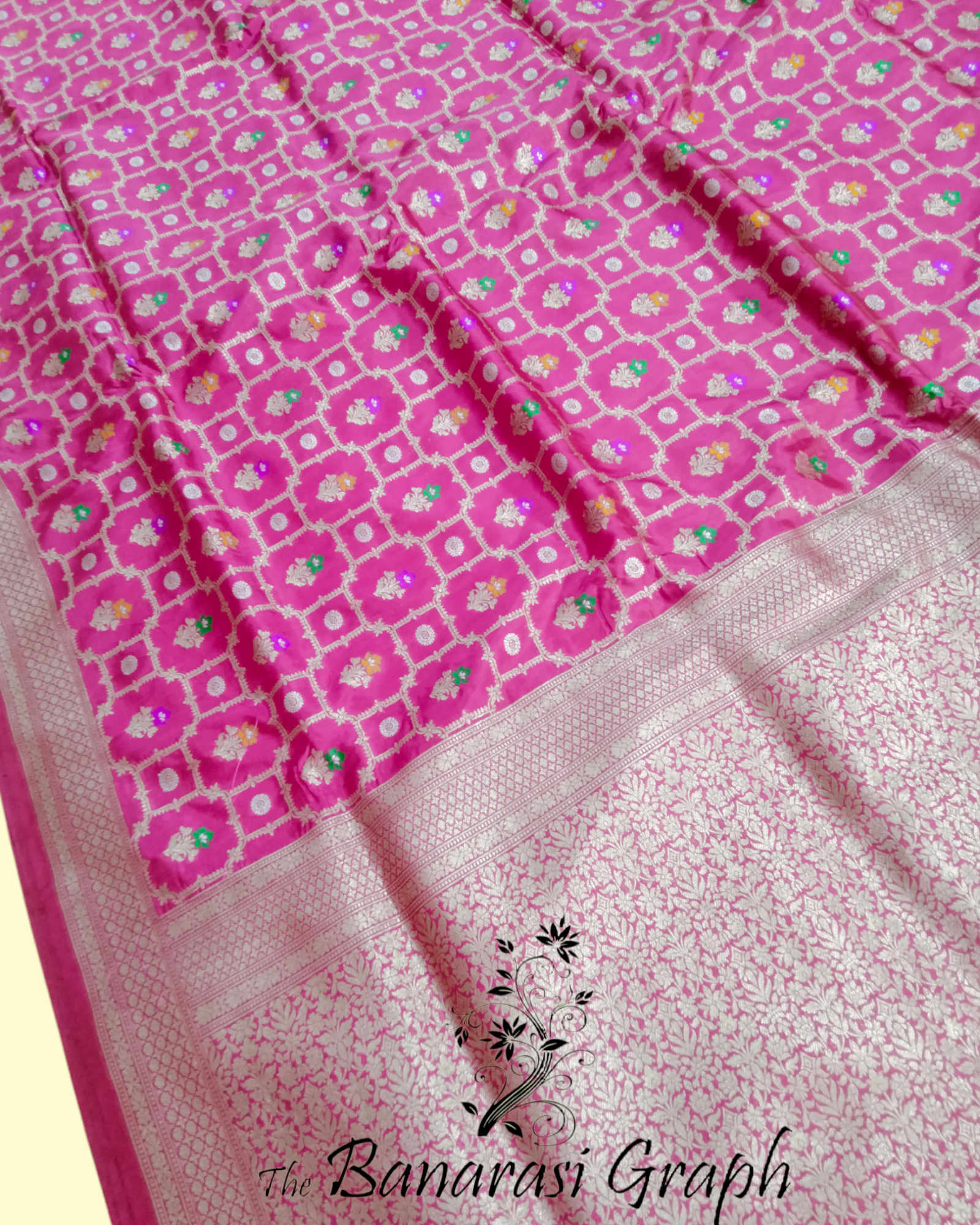 Hot Pink Pure Katan Handloom Silk All over Jaal Work with Meenakari - Banarasi Saree