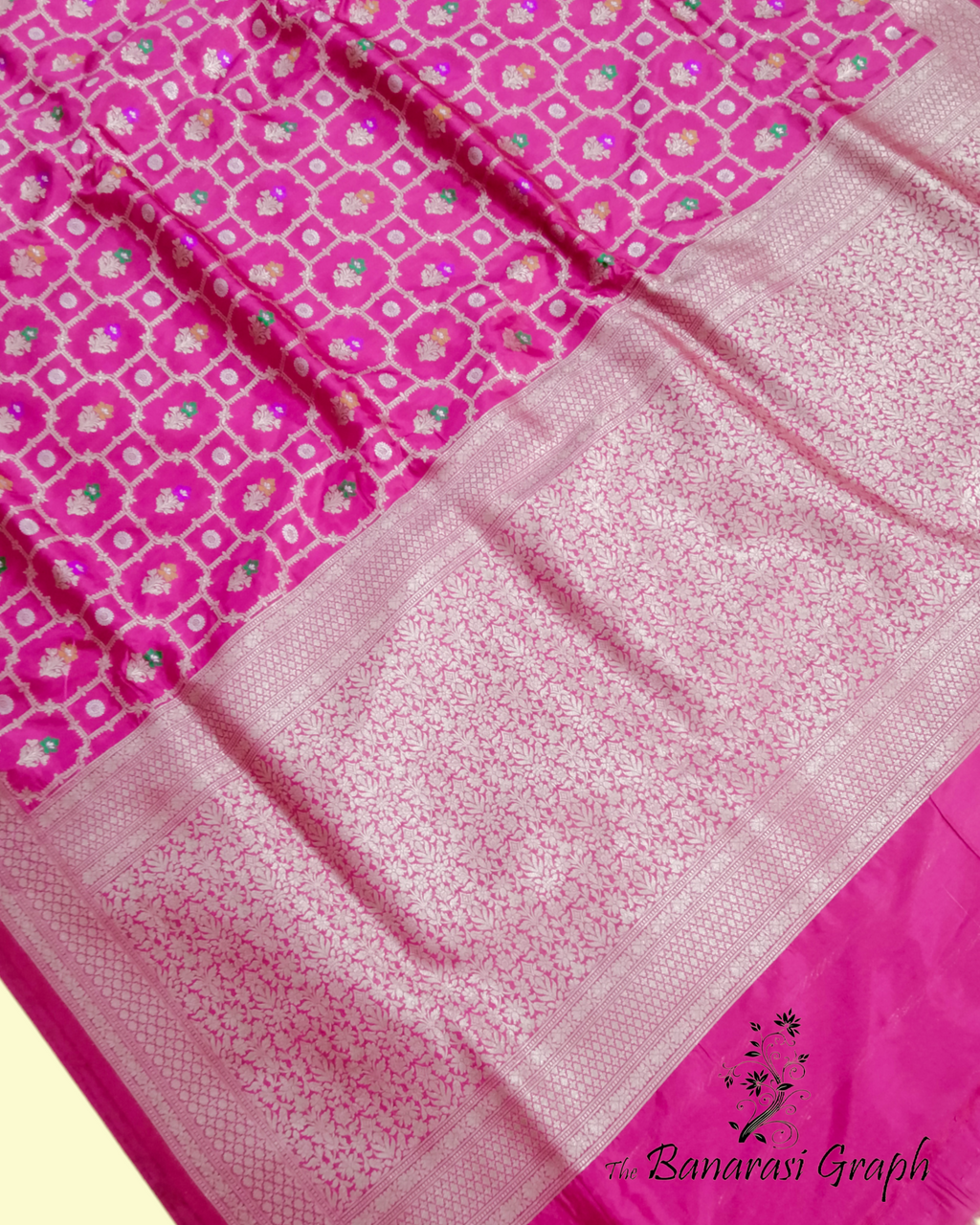 Hot Pink Pure Katan Handloom Silk All over Jaal Work with Meenakari - Banarasi Saree